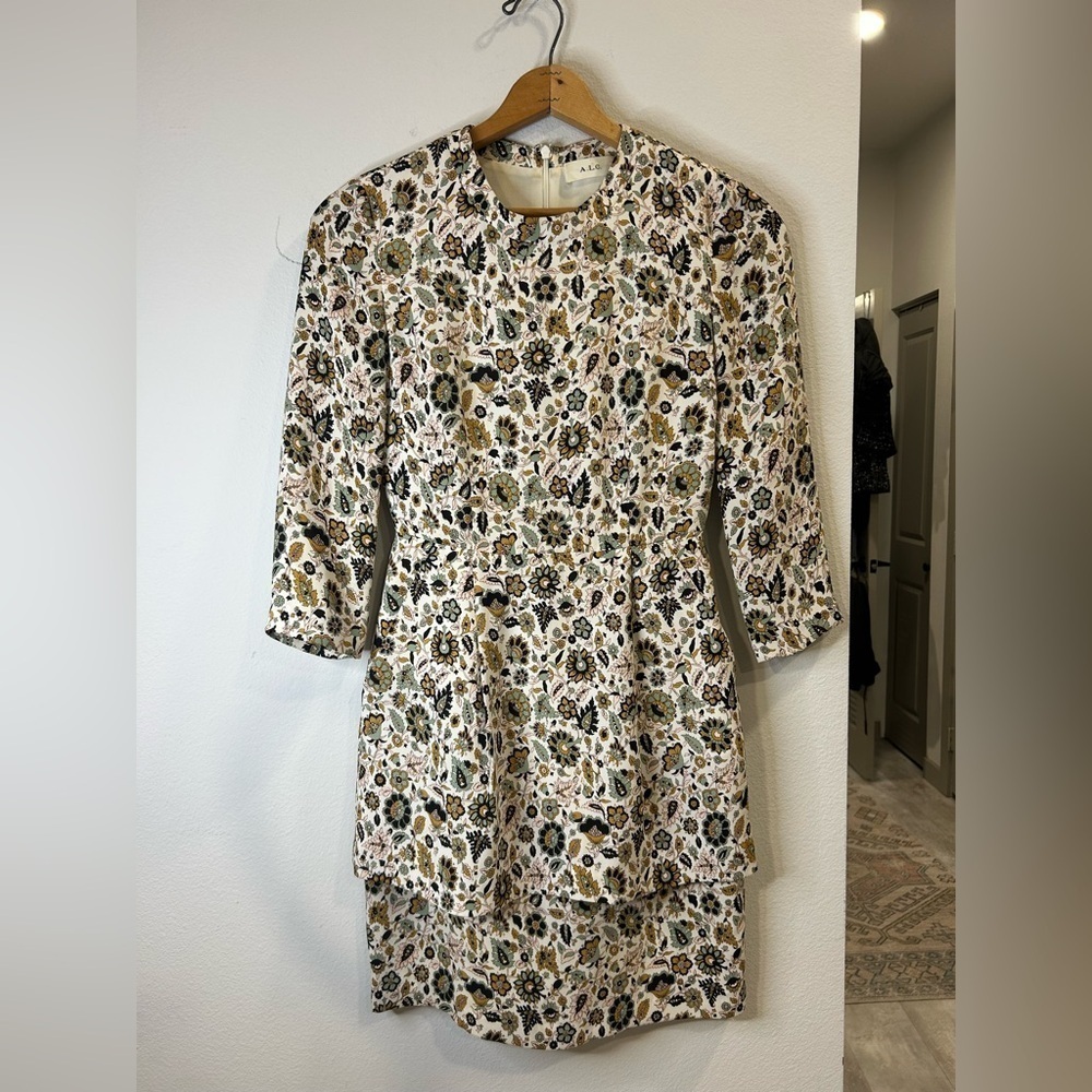 A.L.C. Silk Floral Paisley Peplum Dress Long Sleeve Dark Romantic Sz 2